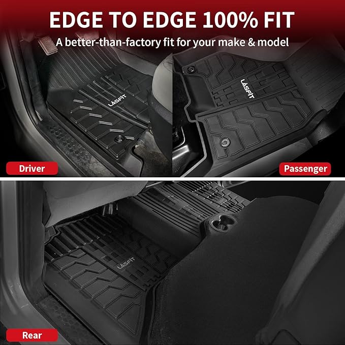 LASFIT Floor Mats for Ram 1500/2500/3500 Crew Cab 2013-2018 Front, for Ram 1500 Classic Crew Cab 2019-2024 All Weather TPE Custom Fit Car Mats Truck Front Liners 1st Row Only, Black