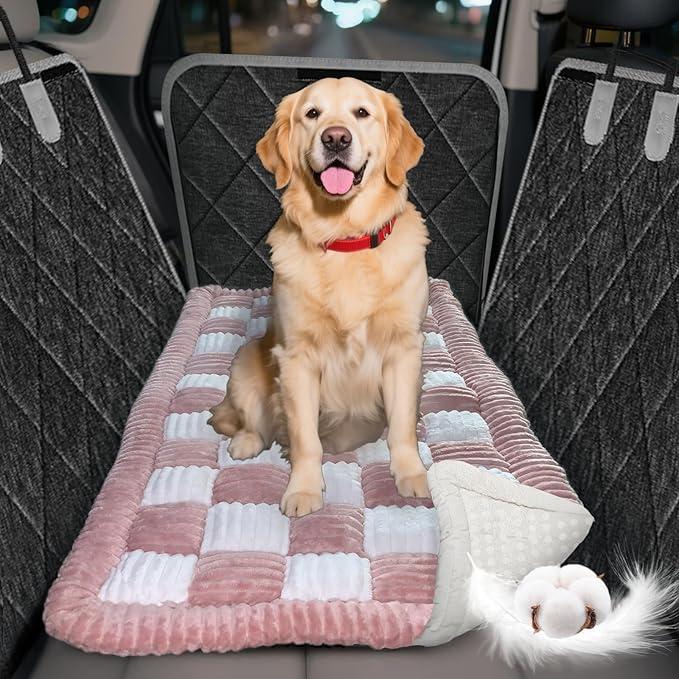 Thickened Dog Bed for Car Back Seat, Upgraded Bottom Non-Slip, Fits Hard Bottom car seat Cover for Dogs, Premium Mixed Color, Bog Car Seat Cover
