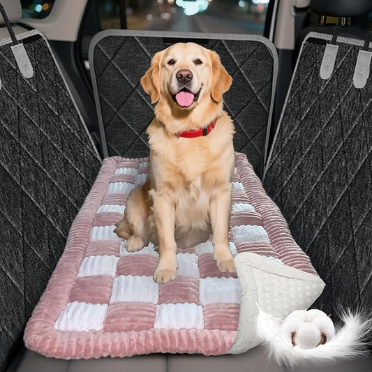 Thickened Dog Bed for Car Back Seat, Upgraded Bottom Non-Slip, Fits Hard Bottom car seat Cover for Dogs, Premium Mixed Color, Bog Car Seat Cover