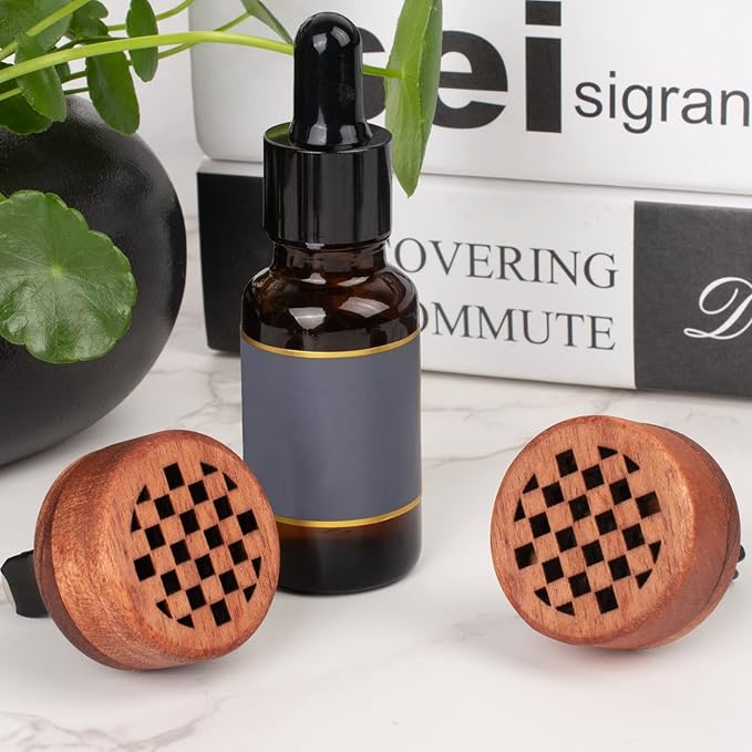 Essential Oil Car Diffuser, 2 PCS Checkered Car Aromatherapy Chequerboard Wood Diffuser with Vent Clip