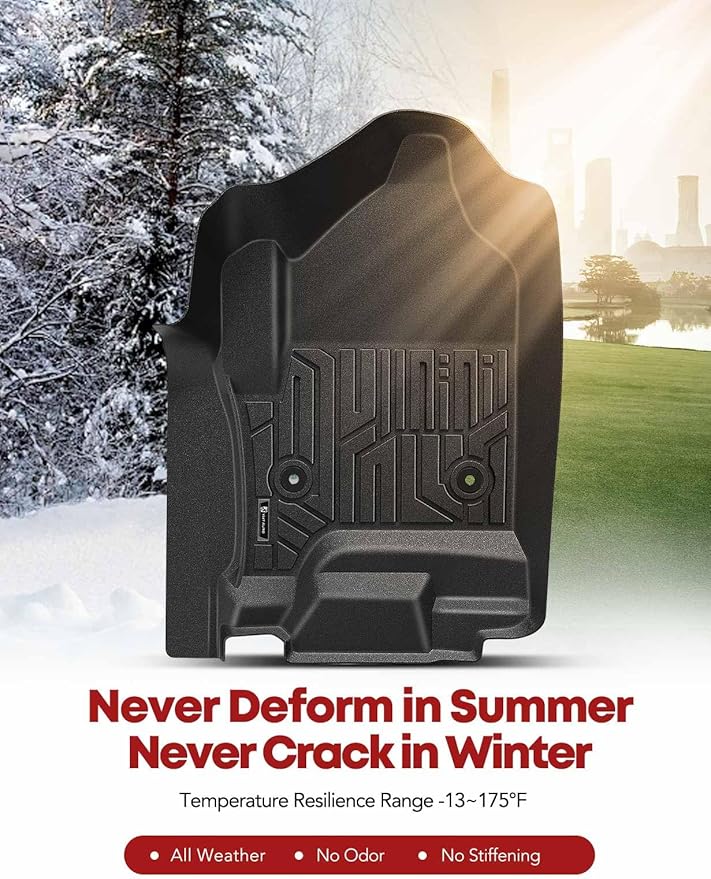 YHTAUTO Floor Mats Fit 2014-2018 Chevy Silverado/GMC Sierra, 2015-2019 2500HD/3500HD Crew Cab, Black TPE All Weather Car Mats Waterproof Odorless Floor Liner, 1st & 2nd Row Liner