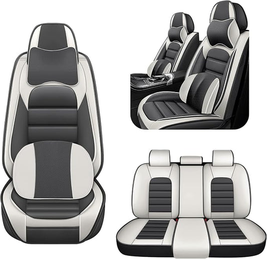 5 Car Seat Covers for Toyota RAV4 2000-2026 Breathable Leather,Waterproof Car Seat Protectors with Comfort Headrest Pillows,Automotive Vehicle Cushion with Storage Pockets (Luxury,Gray)