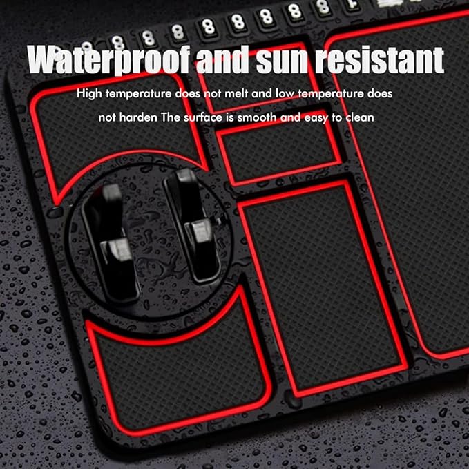 Anti-Slip Mat with Mobile Phone Holder, 4 in 1 Mobile Phone Anti Slip Pad, Dashboard Cell Phone Holder, with Temporary Parking Number, Detachable & Washable (Blue)