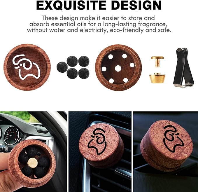 Essential Oil Car Diffuser, 2 PCS Elephant Calf Shaped Car Aromatherapy Wood Diffuser with Vent Clip