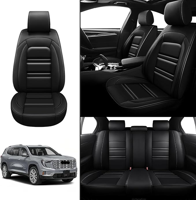 Seat Covers for gmc Acadia 2016-2025 | 5-Seats Leather Seat Covers, Easy to Install Automotive Seat Covers Full Set (Full Set, Black)