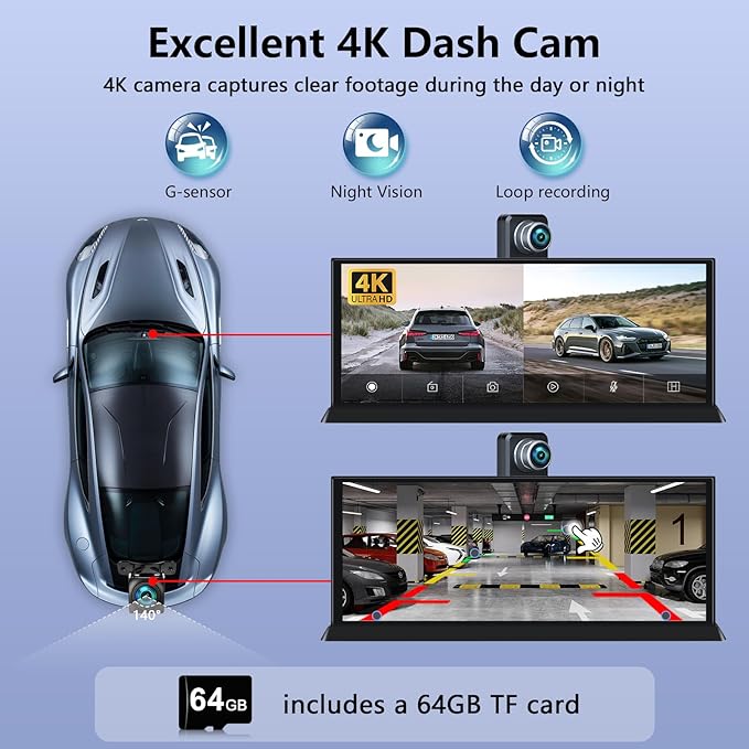 11.26" Carplay Screen for Car 4K Dash Cam Largest Car Tablet Pro Max w 350° Rotatable Camera【Cust-omized Bracket】 Apple Car Play & Android Auto Screen Real-time Navigation Bluetooth Audio Mirror Link