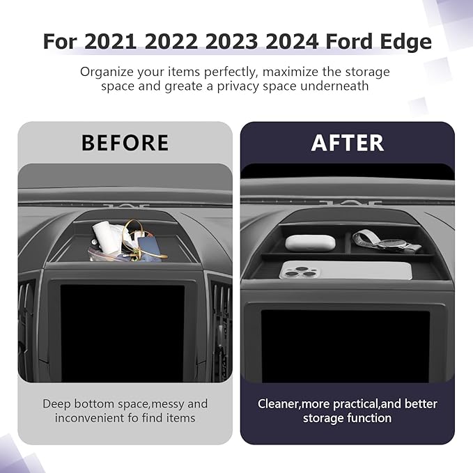 LUWU for 2024 Edge Dashboard Storage Tray - 2021 2022 2023 2024 Ford Edge 12-inch Behind Screen Organizer Center Console Display Box Dash Tray Edge 2024 Accessories (Only for 12" Screen)