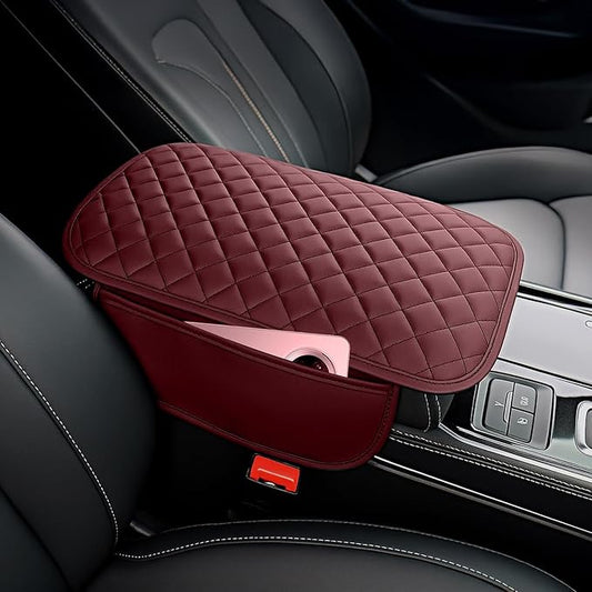 Upgraded Car Center Console Cover,Microfiber Leather Car Armrest Cover Cushion with 2 Storage Bags,Universal Car Armrest Storage Box Car Interior Accessories for Most Vehicles (Wine red)