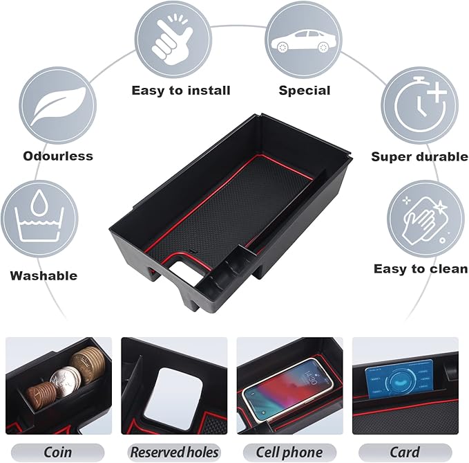 SKTU (Update) Compatible with 2021 2022 2023 2024 Venza Center Console Organizer 2024 2023 2022 Toyota Venza Accessories ABS Black Materials Tray Armrest Secondary Storage Box (Red)