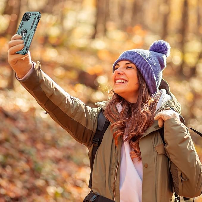 IKAZZ for iPhone 14 Plus Case 6.7 Inch with Screen Protector,Military Grade Shockproof Heavy Duty Protective Phone Cover Pass 16ft Drop Test with Magnetic Kickstand Car Mount Holder,Pine Green