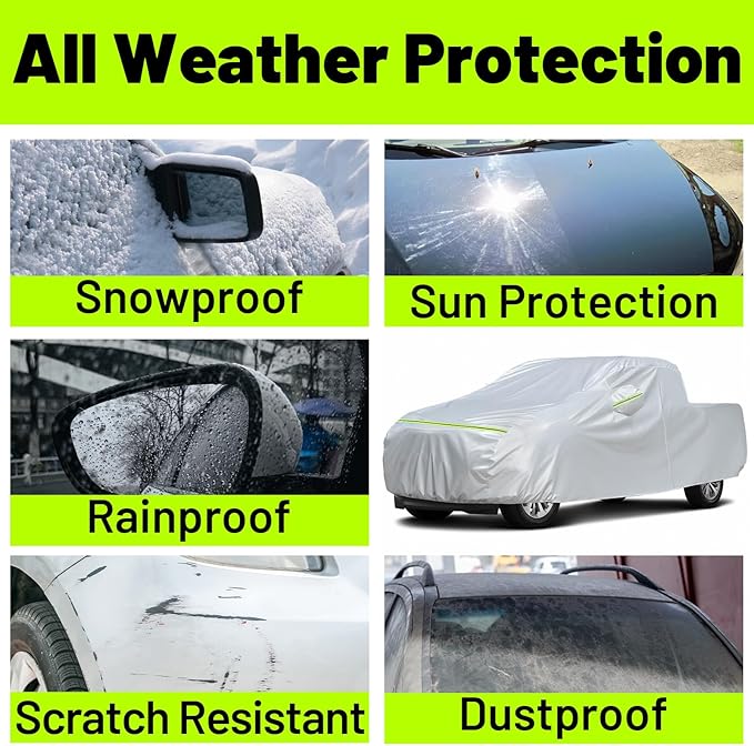 Favoto 6 Layers Truck Cover Waterproof - All Weather Heavy Duty Outdoor Pickup Car Cover Sun UV Rain Protection Windproof with Door Zipper Universal Fit (Length Up to 228 inch)