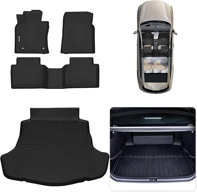 Floor Mats & Cargo Mat for 2018-2024 Toyota Camry FWD Model(Not Fit for AWD & Hybrid), TPE All Weather Protection Anti-Slip 2 Rows Car Floor Liners with Trunk Mat, Black