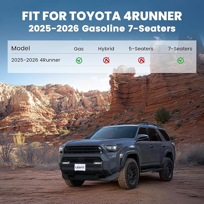 LASFIT Floor Mats&Trunk Mat with Backrest Mat for Toyota 4Runner 2025-2026(Only Fit 7 Seats), All Weather TPE Custom Fit Floor Liner for 4Runner SR5/TRD/Limited 6th gen Front&Rear 4 Runner Car Mats