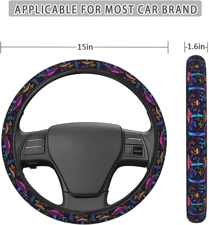 Magic Neon Mushroom Steering Wheel Covers Anti-Slip Elasticity Car Accessories Steering Wheel Protector Universal 15 Inch for Cars SUV Vehicle Truck