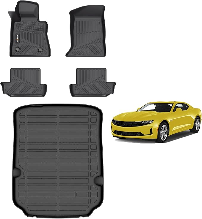 AIPOIL® Floor Mats & Cargo Liner Set for 2016-2024 Chevrolet Camaro All Weather Protection TPE Anti-Slip Automotive Full Set Custom Car Mats Accessories - Black
