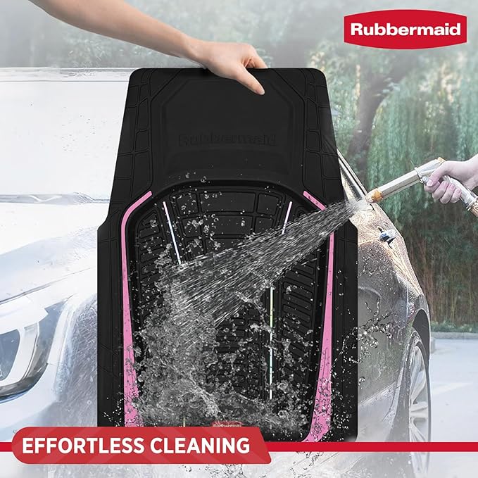 Rubbermaid Car Floor Mats Full Set – Premium All-Weather Car Mat with Brushed Aluminum Inserts, Universal Trim-to-Fit Design, Anti-Slip Backing for Cars, SUVs, Trucks, and Vans