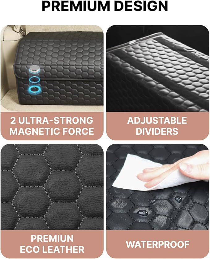 Owleys Cargo Organizer 17.7" - Compact Storage Totes With Lids For SUV, Sedan Or Truck - Durable Car Crate For Travel Essentials - Unique Gifts For Dad (Black 17.7)