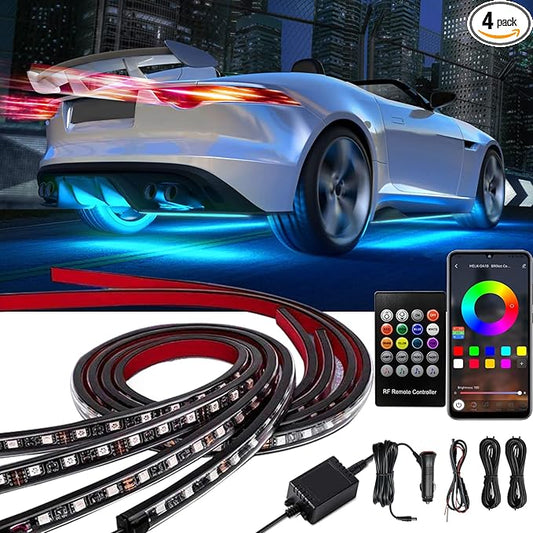 Underglow Car Lights, 4 pcs RGB-IC Smart LED Lights with APP and Remote Control, 16 Million Colors DIY Sound Active Function Music Mode, Underglow Kit for Car, SUVs, Trucks (Multicolor)