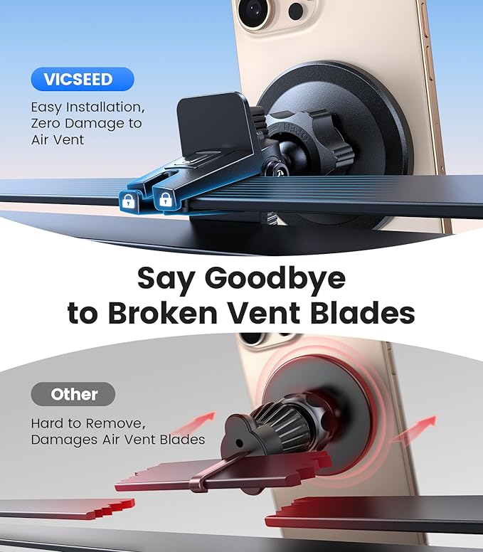 VICSEED for MagSafe Car Mount [Upgraded Strongest Magnet Power] Magnetic Phone Holder for Car Vent 360 Adjustable Magnetic Car Phone Holder Mount for iPhone 17 Pro Max 16 15 14 13 12 Plus Mini