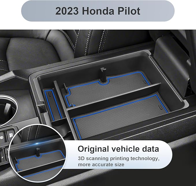 SKTU for 2023 2024 2025 Honda Pilot Center Console Organizer 2023-2025 Pilot / 2024-2026 Passport Armrest Tray 2025 2026 Passport Console Tray 2024 2025 Pilot Accessories with Sunglasses Holder (Blue)