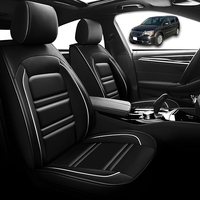 Seat Cover for Chrysler Car Town and Country 2000-2016 | Car Seat Covers Front Seats, Waterproof Seat Protectors, Automotive Front Seat Covers (Front Seat, Black&White Line)