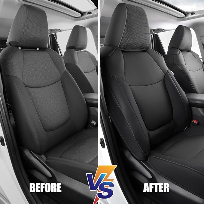 AOOG Leather Car Seat Covers Fit RAV4, Waterproof Faux Leather Seat Covers Custom Fit for Toyota RAV4 2019 2021 2022 2023 2024 2025 LE,XLE,XLE Premium, Limited, Hybrid(Full Set, Black)