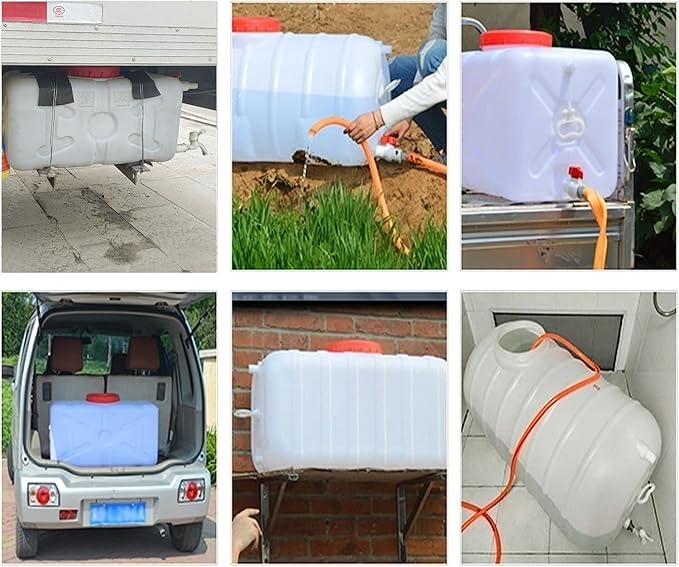 12 Gallon Portable Water Tank with Spigot&Hose, Water Storage Container for Camping, RV, Truck, Emergency Preparedness（Thickening）