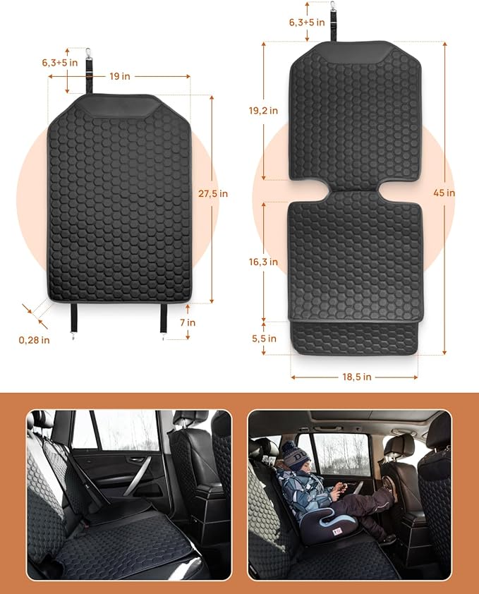 Owleys Car Seat Protector Set - Black, Waterproof & Non-Slip, Kick Mat & Back Seat Protection