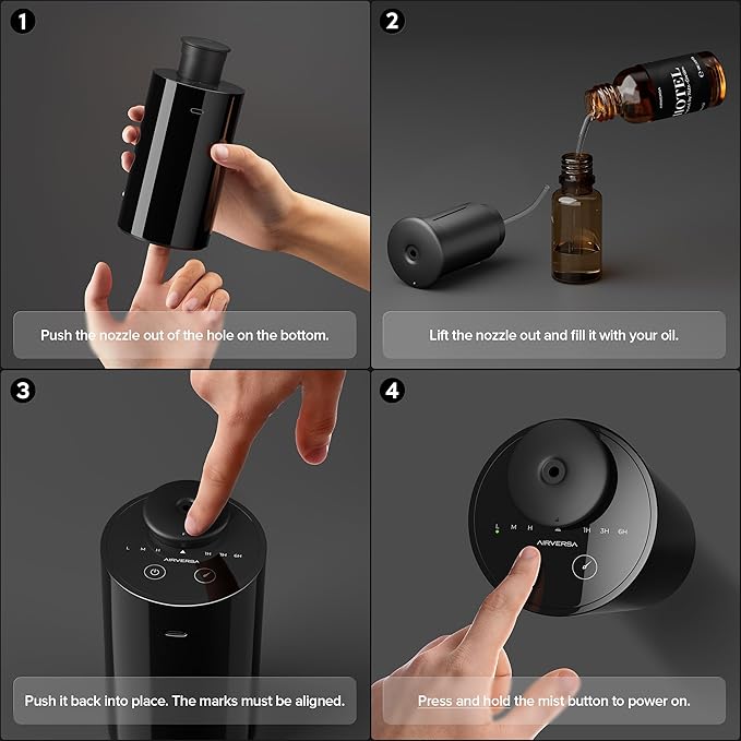 Waterless Diffuser for Essential Oil, Battery Operated Nebulizer, 0.7 Fl.Oz./ 20mL Capacity, Mini Scent Air Machine, 3 Countdown Timers & 3 Mist Levels for Home, Room, Car, Office - AN6 Black 2 Pack