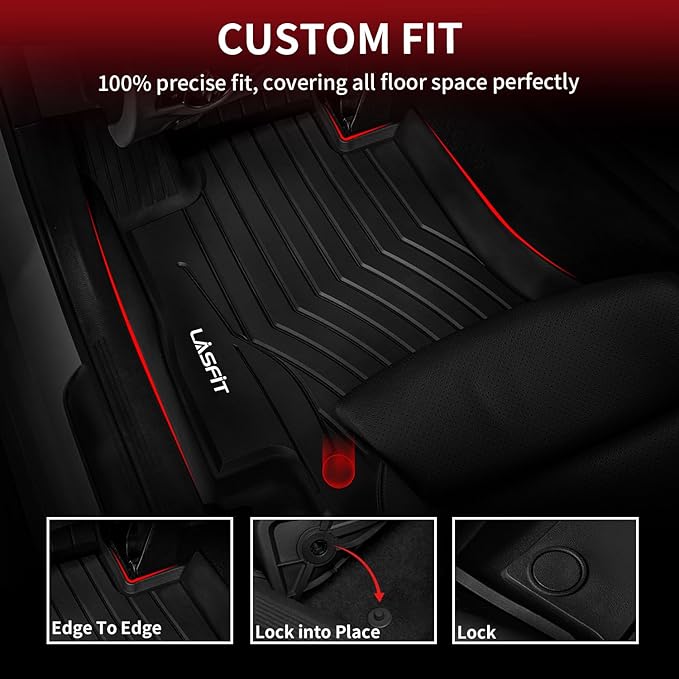 LASFIT Floor Mats for Mercedes Benz E Class E350 / E450 AMG / E53 2026 2025 2024 (Fit Sedan & All-Terrain), All Weather TPE Anti-Slip Floor Liners Fit for E Class 2024-2026, 1st & 2nd Row Set, Black