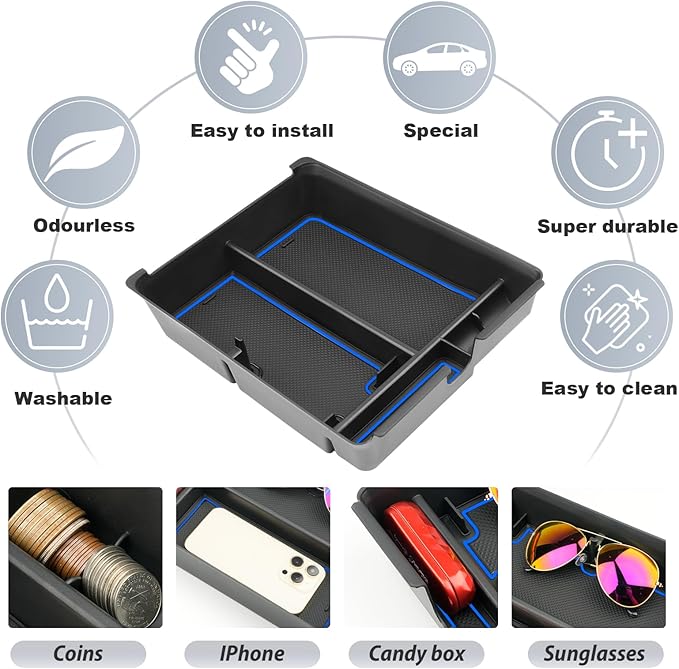 SKTU for 2023 2024 2025 Honda Pilot Center Console Organizer 2023-2025 Pilot / 2024-2026 Passport Armrest Tray 2025 2026 Passport Console Tray 2024 2025 Pilot Accessories with Sunglasses Holder (Blue)