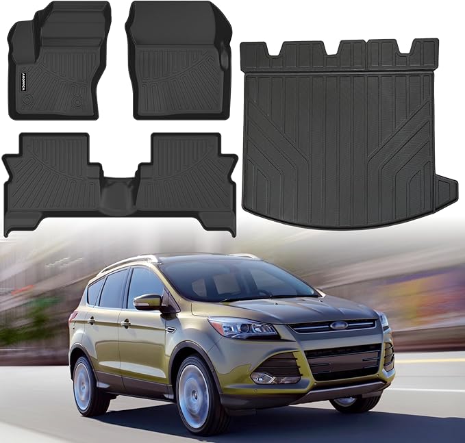 All Weather Car Floor Mats Cargo Liner for Ford Escape 2013-2018 2019, TPE Rubber Floor Liners Anti-Slip Full Set Automotive Mats for 2019 Ford Escape Accessories
