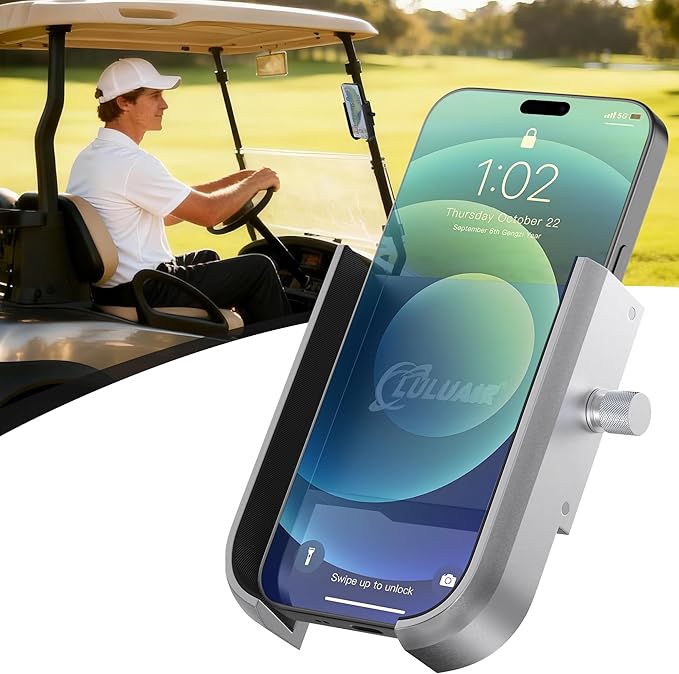 Golf Cart Phone Holder - Slim Smartphone Mount for Golf Cart, Ultra-Strong Magnet - Golf Cart Accessories, Rotatable Universal Magnetic Phone Holder for Golf Cart(Silver)