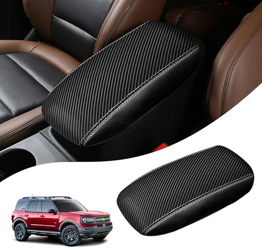 Autorder Center Console Cover for Ford Bronco Sport 2021-2024 2025/Escape 2020-2024 2025 Accessories Carbon Fiber Armrest Cover Anti-Scratch Middle Console Pad Leather Armrest Protector