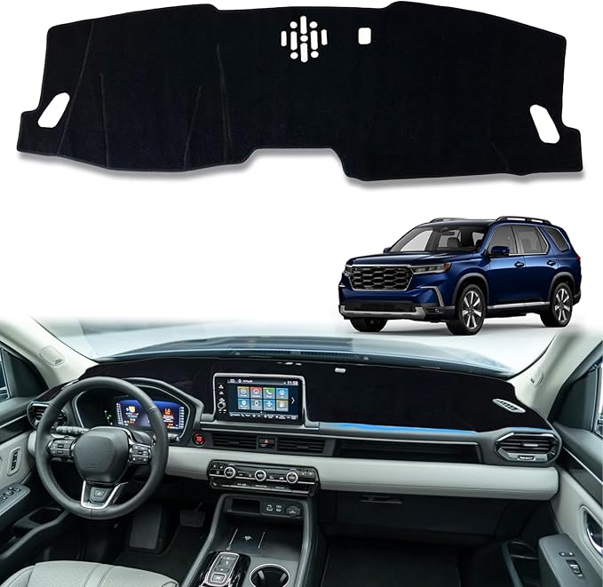 Non-Slip Dash Cover Dashboard Cover Mat Custom Fit Center Console Cover Sunshield Protector Pad Compatible with for Honda Pilot 2023 2024 2025 Accessories Pad (Without HUD) (Black Trim)