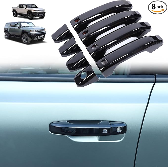 for Hummer EV Accessories Exterior Door Handle Covers Compatible with Hummer EV SUV Pickup 2022-2024 2025 ABS Car Door Handle Protectors Cap, Front Rear Outer fror 4 Door Version, 8PCS (Piano Black)