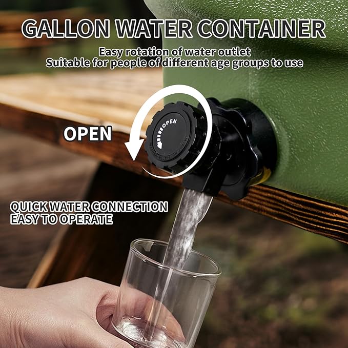 HAIGE 5 Gallon Water Jug with Spigot, BPA-Free Portable Water Container for Camping Picnic Hiking Emergency Water Storage, Green 5 Gal Water Tank with Handle & Lid