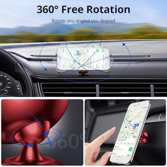 SYNCWIRE Magnetic Phone Car Mount, Car Phone Holder for Dashboard, Cell Phone Car Kits, 360° Adjustable Magnet Cell Phone Mount Compatible with iPhone, Samsung, LG, GPS, Mini Tablet - Red