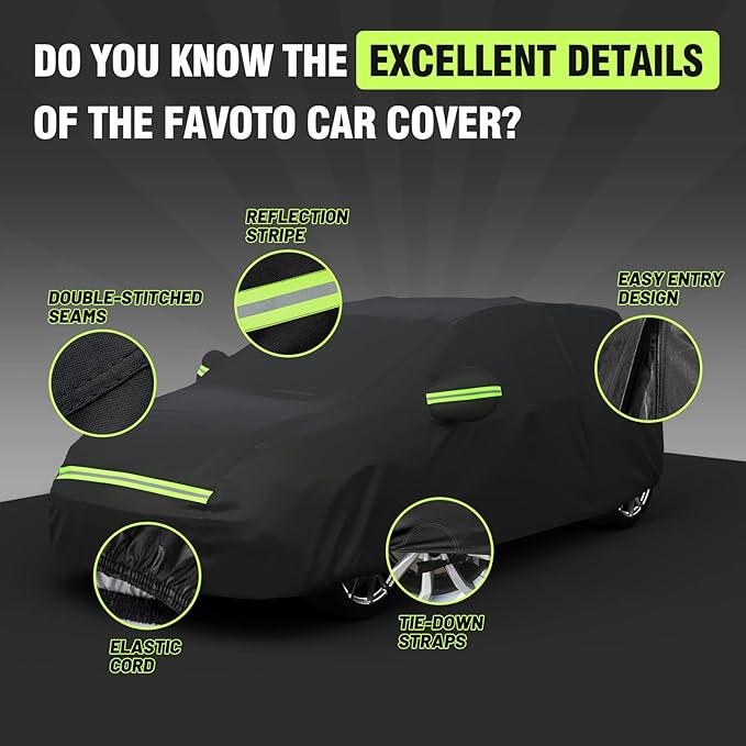 Favoto Hatchback Car Cover Waterproof 6 Layers All Weather for Automobiles Heavy Duty Full Exterior Cover Outdoor Sun Snow Protection Universal Fit for Hatchback (146-157 inch)