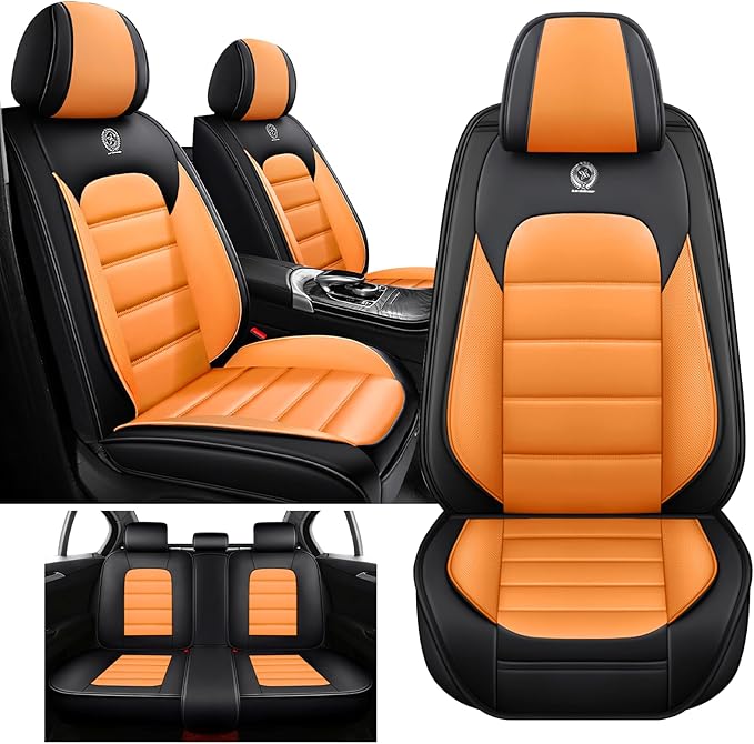 5 Seat Covers Fit for Acura Integra 2023-2026, Waterproof Premium Leather Automotive Accessories Seat Protectors Seat Cushions Wear-Resistant Car Seat Covers(Black&Orange,Full Set)