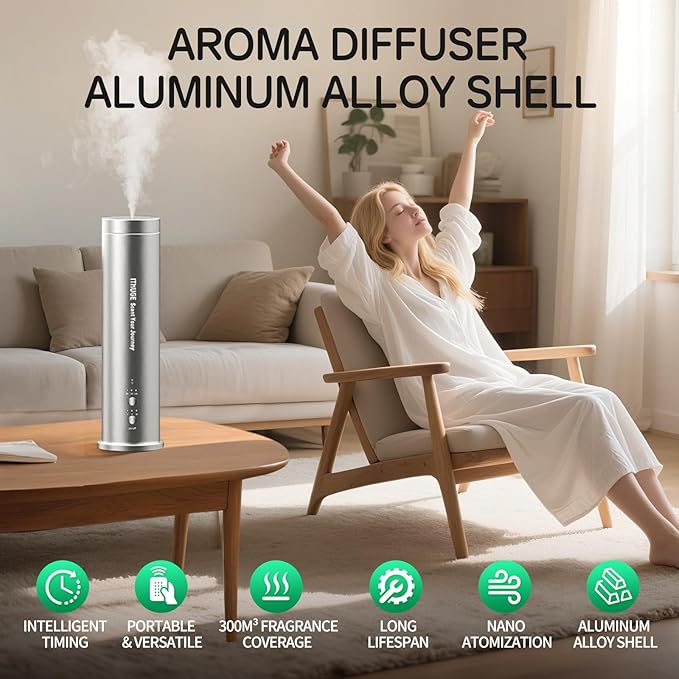 Waterless Essential Oil Diffuser for Large Room, 1200 Sq Ft Coverage with Bluetooth App & Remote Control with 100ml Empty Bottle, Cold Air Aromatherapy Machine for Home Office, Quiet Operation(M202S)