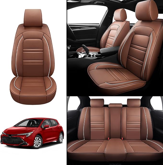 Seat Covers for Toyota Corolla 1997-2025 | 5-Seats Leather Seat Covers, Easy to Install Automotive Seat Covers Full Set (Full Set, Coffee)