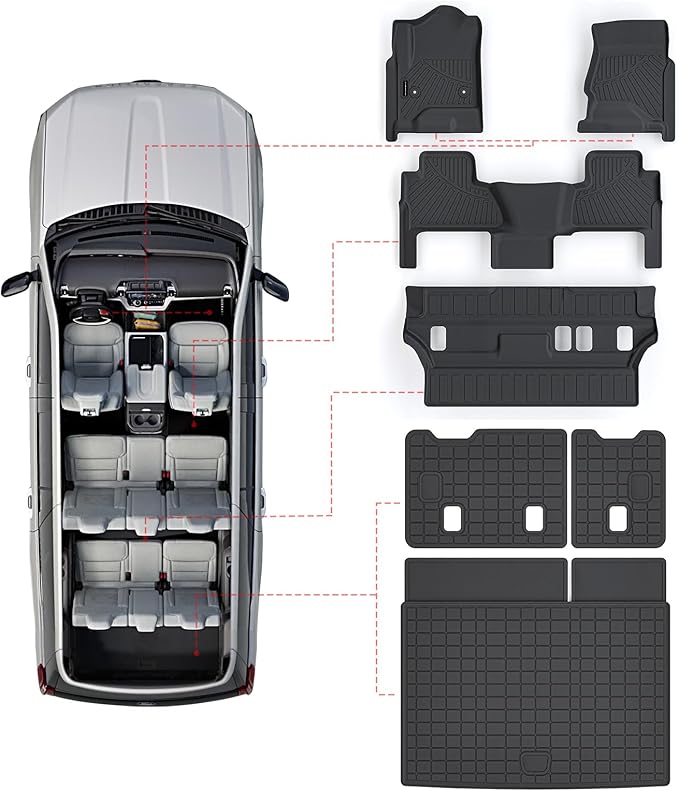 Floor Mats & Trunk Mat for Chevrolet Tahoe 2015-2020 Bucket Seat (8 Seats Version) &GMC Yukon（Not Fit XL,TPE All Weather Protection Car Floor Liners for Chevy Tahoe