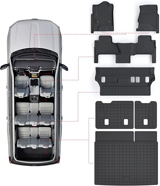 Floor Mats & Trunk Mat for Chevrolet Tahoe 2015-2020 Bucket Seat (8 Seats Version) &GMC Yukon（Not Fit XL,TPE All Weather Protection Car Floor Liners for Chevy Tahoe