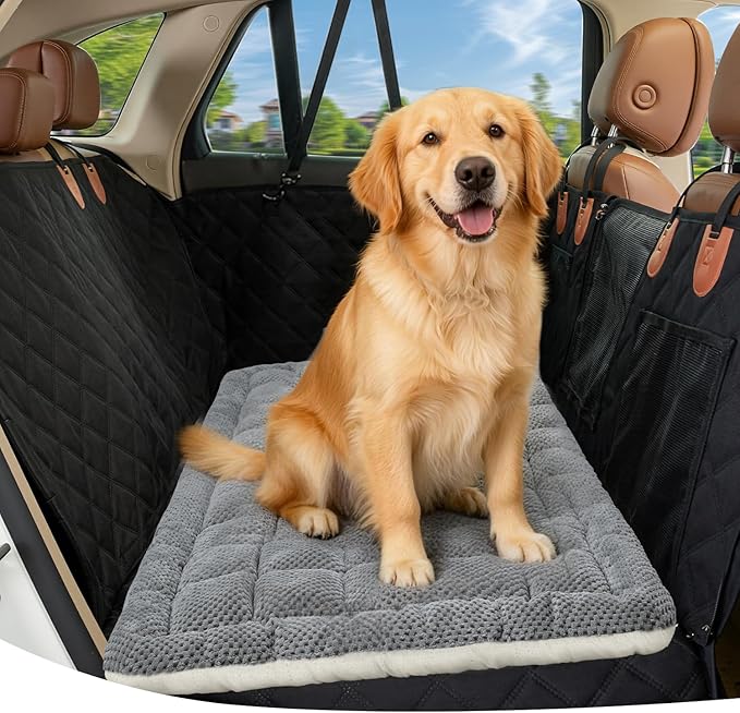 Zanch Thick Supportive Dog Car Bed for Car Backseat, Soft Non-Slip Travel Car Blanket Seat Cover with Joint Protection, Fits SUVs, Trucks & Backseat Extenders [Grey, 52.36"×24.8"]