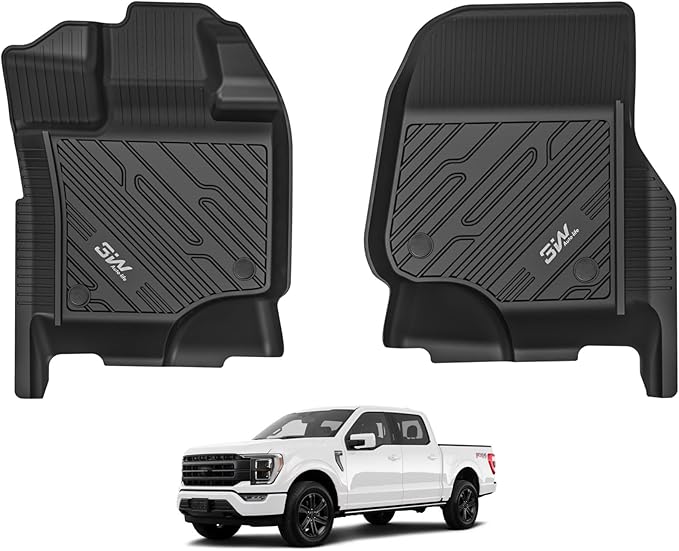 3W Floor Mats Fit for Ford F150/F-150 Lightning SuperCrew Cab 2015-2024 2025, TPE All Weather Custom Fit Car Accessories 1st Only Car Liners Black (Not Fit for Vinyl Floor)