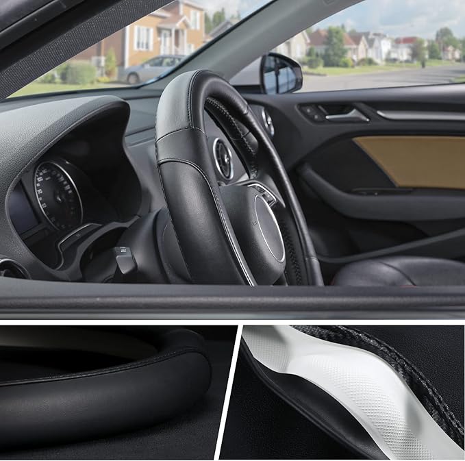 SEG Direct Car Steering Wheel Cover Small Size for Prius Civic Model 3 Model Y Camaro Rogue with 14-14 1/4 inches Outer Diameter, Black Microfiber Leather