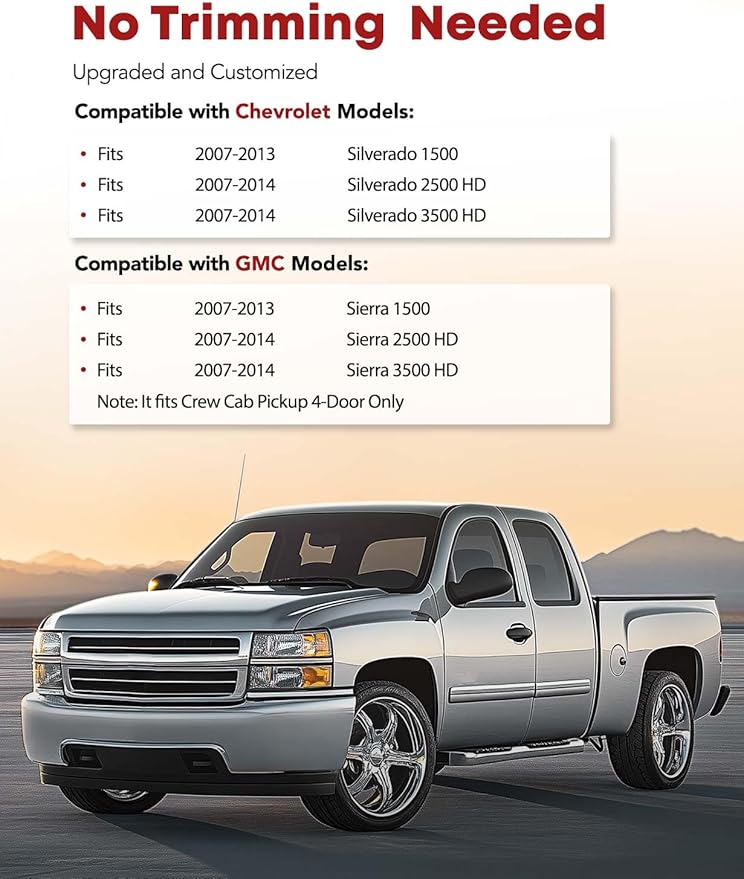 YHTAUTO Floor Mats Fit 2007-2013 Chevy Silverado/GMC Sierra 1500, 2007-2014 Silverado/Sierra 2500HD/3500 HD Crew Cab, TPE All Weather Car Mats Waterproof Odorless Floor Liner, 1st & 2nd Row Liner