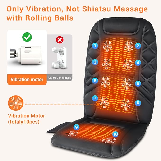 10 Vibrating Massage Nodes Back Massager Chair Pad for Pain Relief Home Office Use