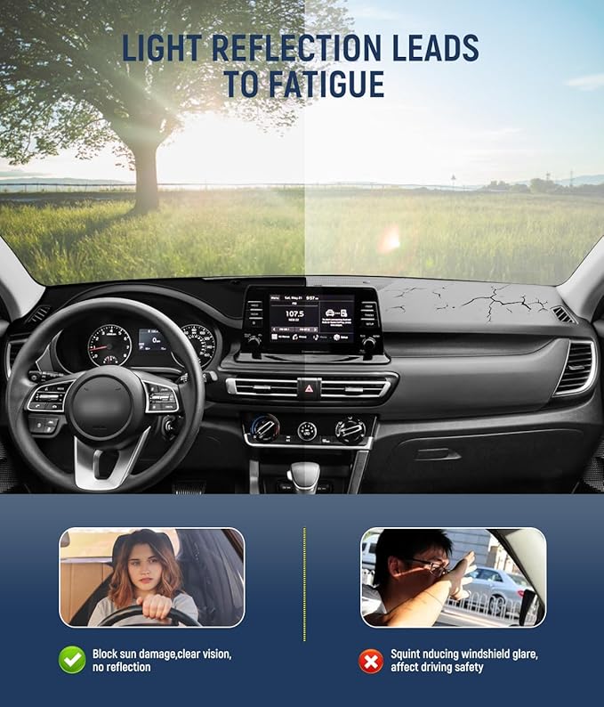 BIBLOZ Dash Cover for Kia Seltos SUV 2021-2023 Accessories-Black Flannel Dashboard Cover Mat-Car Dashboard UV Sun